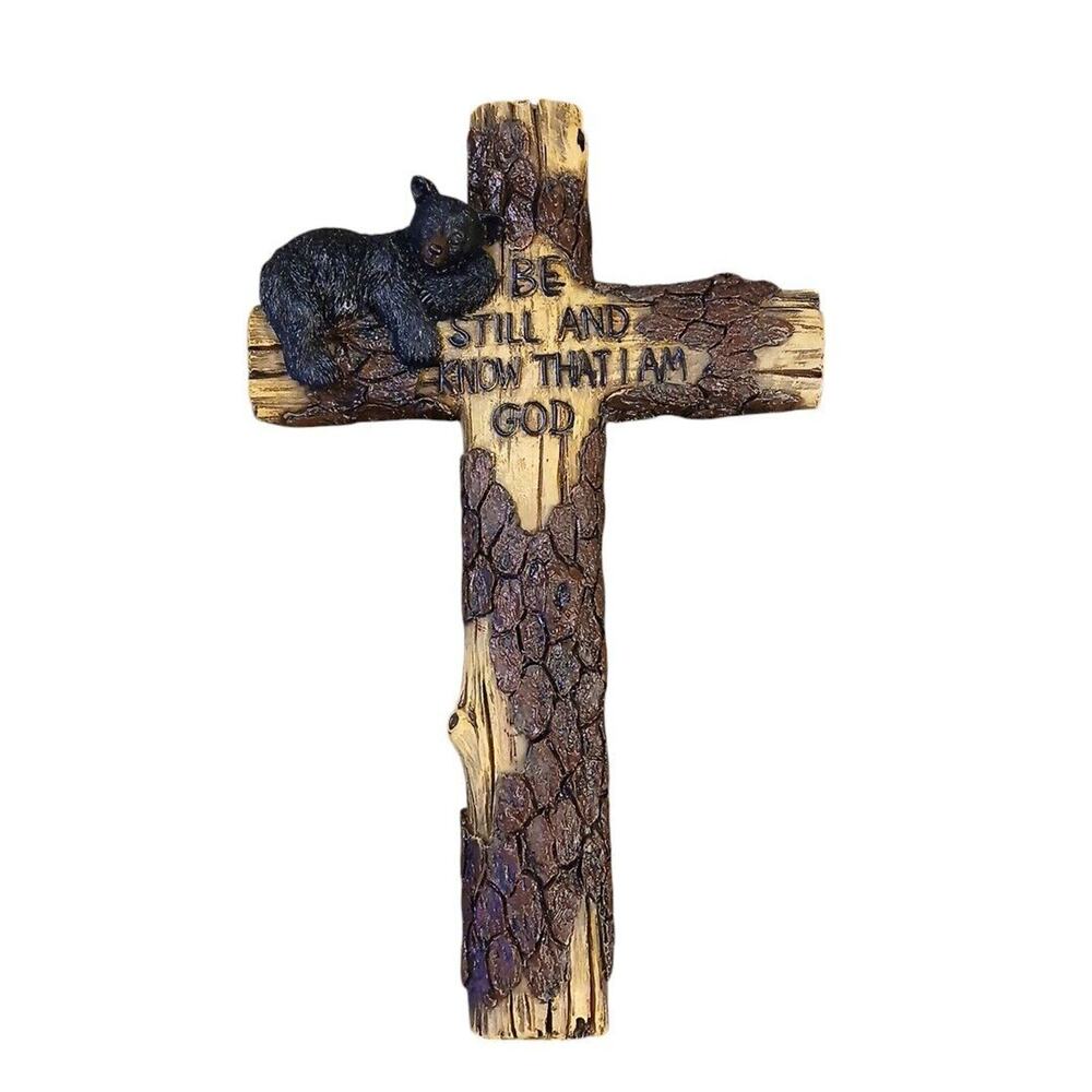 Rustic Black Bear In Tree Wall Cross Be Still & Know That I Am God Cabin Gift‎